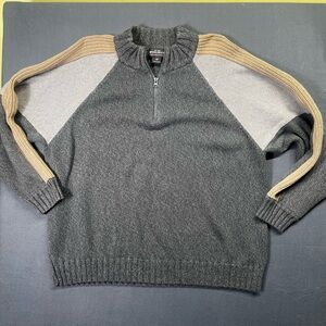 Woolrich 1/4 Zip Tri-Color Sweater Mens XL Charcoal Heavy Thick Warm luxury 1482
